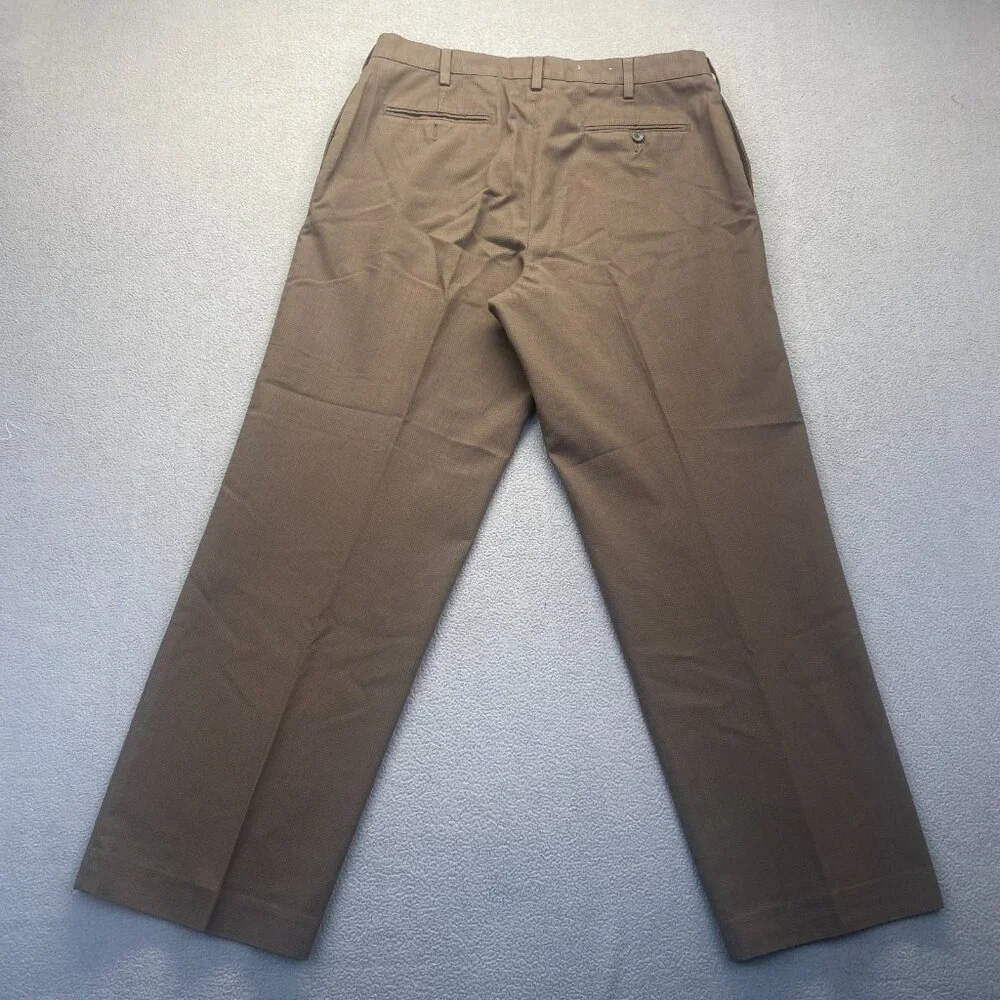Eddie Bauer Brown Dress Pants Men's Size 38X32 Relaxed Fit,Flat Front,100% Cotto
